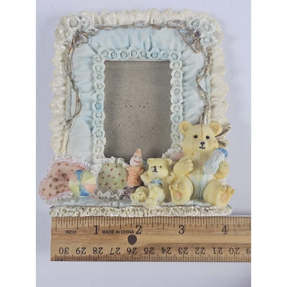 Children's Teddy Bears Quilted Foral Ceramic Picture Frame 2.25